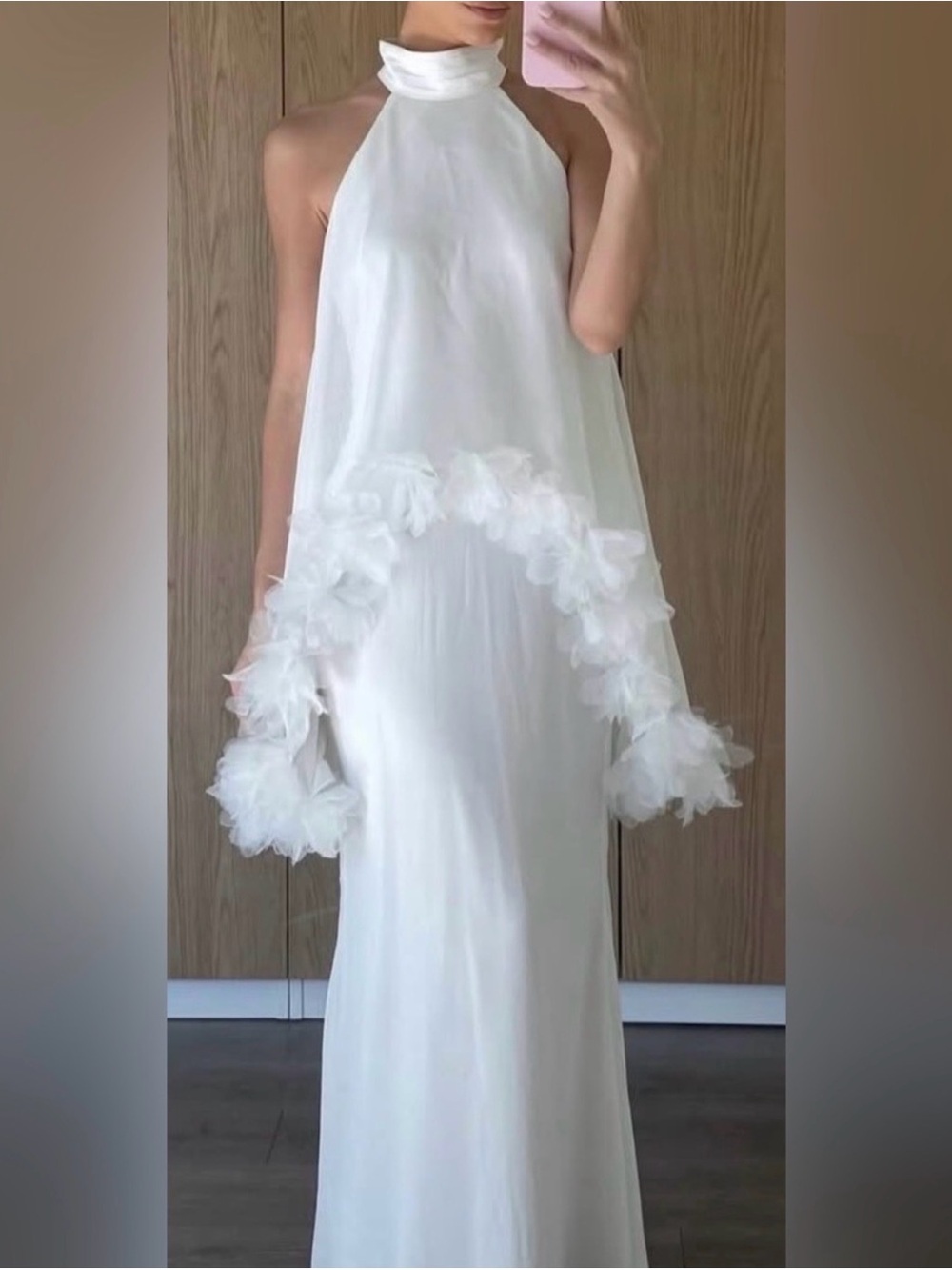 Elliatt White Halter Neck Wedding Dress with Floral Tulle Cape